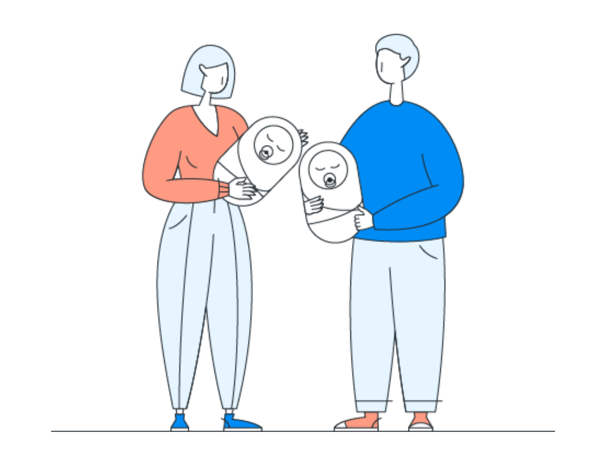 Illustration af forældre med tvillinger